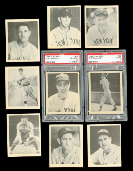 1939 PLAY BALL BASEBALL LOT OF 62 DIFFERENT INC. WILLIAMS, DIMAGGIO, 20 HIGH NUMBERS, AND 8 OTHER HOF