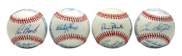 HALL OF FAME SIGNED BASEBALL LOT OF 4 WITH A TOTAL OF OVER 40 SIGNATURES