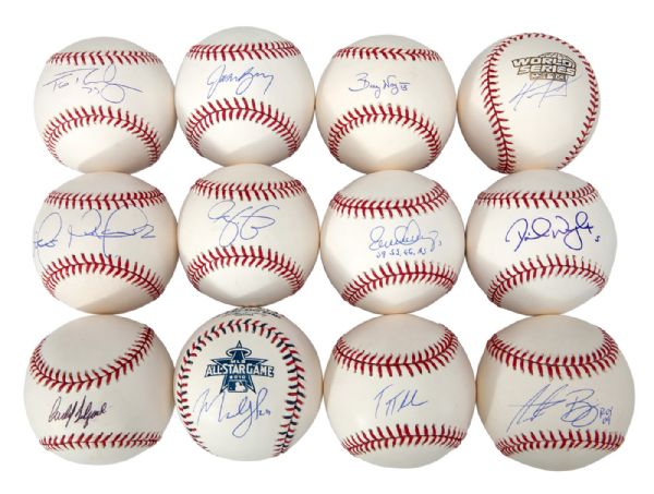 LOT OF (12) SINGLE SIGNED OML BASEBALLS INCLUDING 2004 DAVID ORTIZ OFFICIAL WORLD SERIES BASEBALL, EVAN LONGORIA, ANDREW BAILEY AND OTHERS (STEINER COAS)