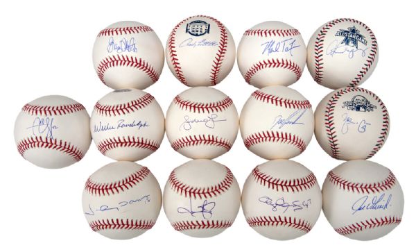LOT OF (13) CURRENT AND FORMER NEW YORK YANKEES SINGLE SIGNED OML BASEBALLS INCLUDING ALEX RODRIGUEZ, CC SABATHIA, WILLIE RANDOLPH, ANDY PETTITTE AND OTHERS(STEINER COAS)