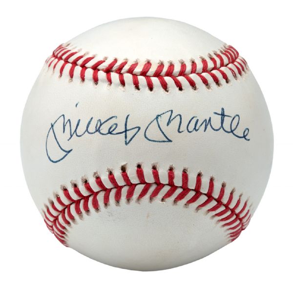 MICKEY MANTLE SINGLE SIGNED OAL (BROWN) BASEBALL