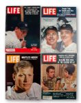 4/13/62 LIFE MAGAZINE WITH POST CEREAL MANTLE & MARIS CARDS PLUS ALL 3 LIFE MAGAZINES WITH MICKEY MANTLE ON THE COVER