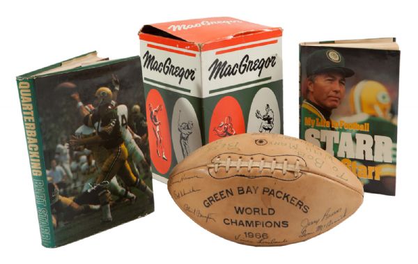 AWESOME 1967 WORLD CHAMPION GREEN BAY PACKERS TEAM SIGNED FOOTBALL GIVEN BY BART STARR TO HIS FRIEND PLUS MORE