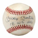 MICKEY MANTLE SINGLE SIGNED BASEBALL INSCRIBED "18 W.S. HRS"