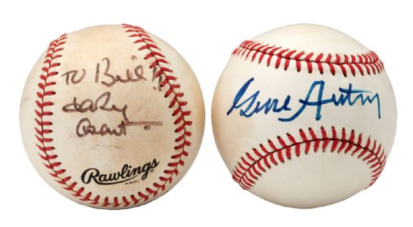 BILL RUSSELLS LOT OF (2) SIGNED ONL BASEBALLS BY CARY GRANT AND GENE AUTRY (RUSSELL LOA) 