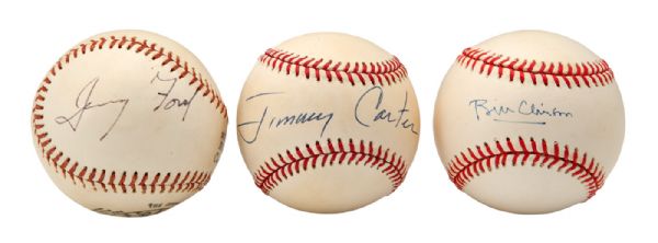BILL RUSSELLS PERSONAL LOT OF (3) PRESIDENTIAL SIGNED BASEBALLS INCLUDING BILL CLINTON, JIMMY CARTER AND GERALD FORD (RUSSELL LOA) 