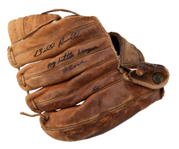 BILL RUSSELLS SIGNED PERSONAL LITTLE LEAGUE GAME-USED RICHIE ASHBURN STORE MODEL REVELATION GLOVE (RUSSELL LOA) 