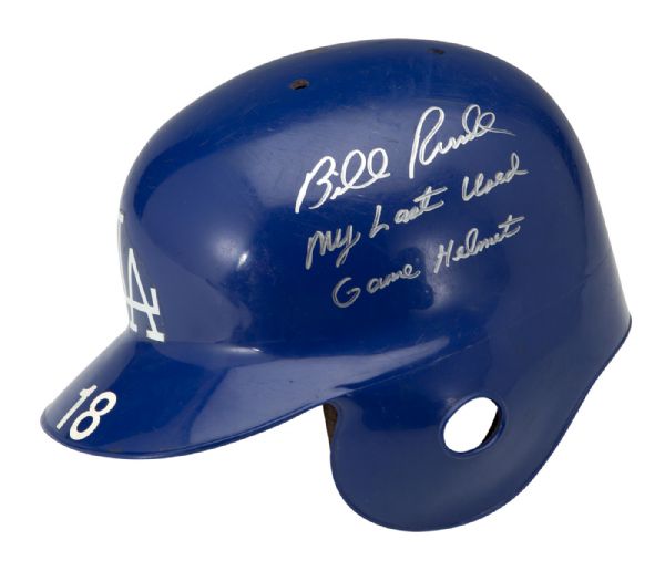 BILL RUSSELLS 1986 LAST LOS ANGELES DODGERS GAME WORN AND SIGNED BATTING HELMET (RUSSELL LOA) 