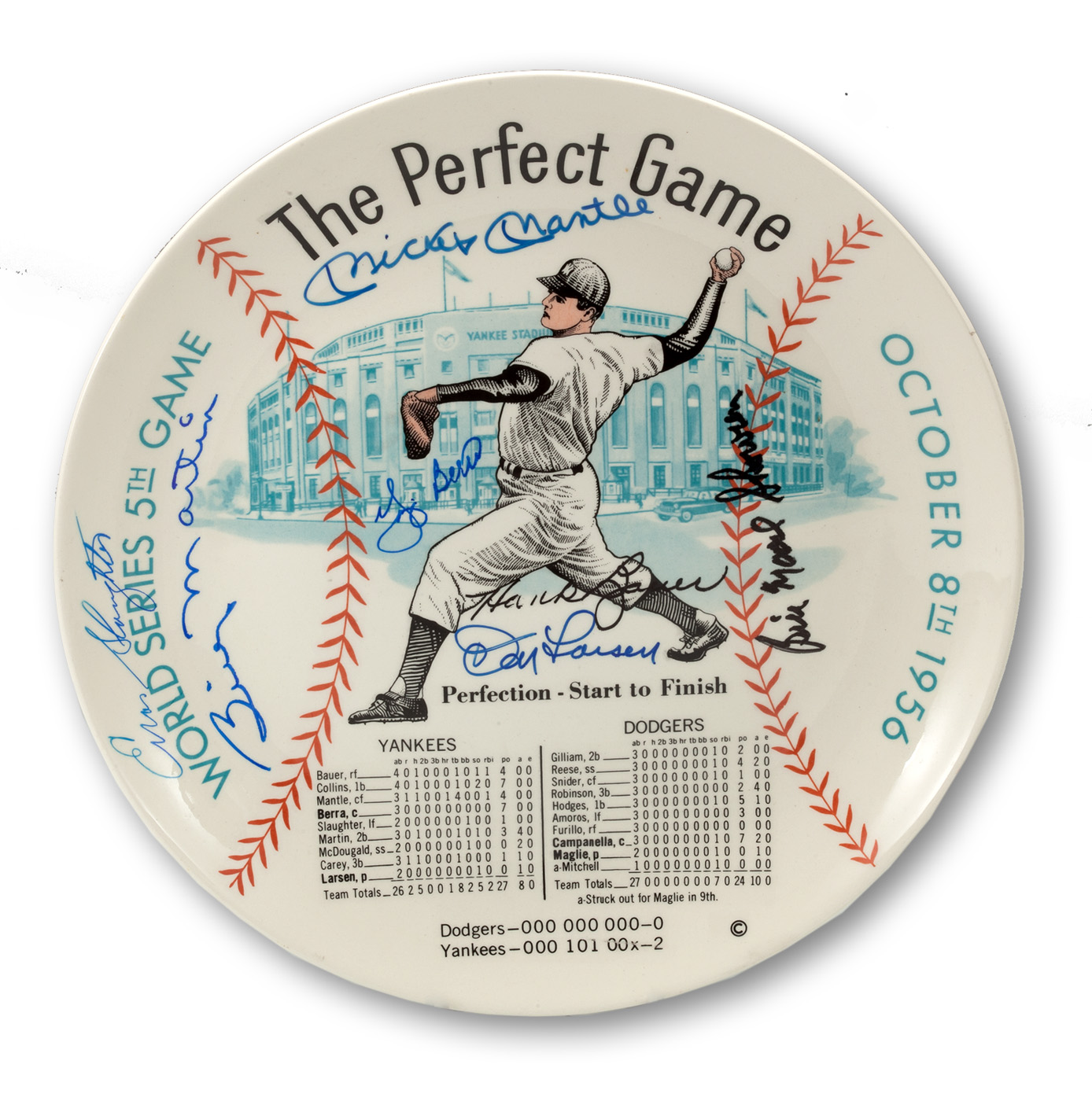 Lot Detail Don Larsen 1956 World Series Perfect Game Commemorative Plate Signed By Yankee
