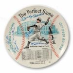 DON LARSEN 1956 WORLD SERIES PERFECT GAME COMMEMORATIVE PLATE SIGNED BY YANKEE GREATS INCL. MANTLE, MARTIN, BERRA, LARSEN, ETC.