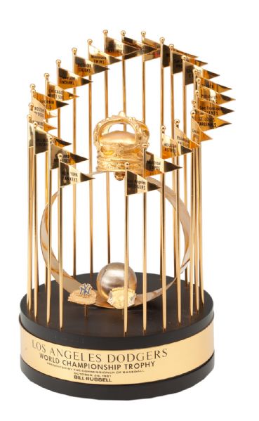 BILL RUSSELLS 1981 LOS ANGELES DODGERS PERSONAL WORLD SERIES TROPHY (RUSSELL LOA) 