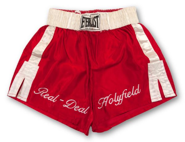 EVANDER HOLYFIELD FIGHT WORN TRUNKS VS. ADILSON RODRIGUES JULY 15, 1989 (HOLYFIELD COLLECTION)