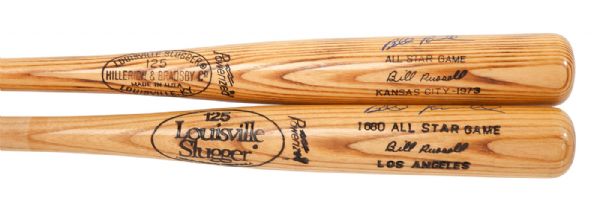 BILL RUSSELLS 1973 AND 1980 LOUISVILLE SLUGGER ALL-STAR GAME SIGNATURE MODEL BATS (RUSSELL LOA)
