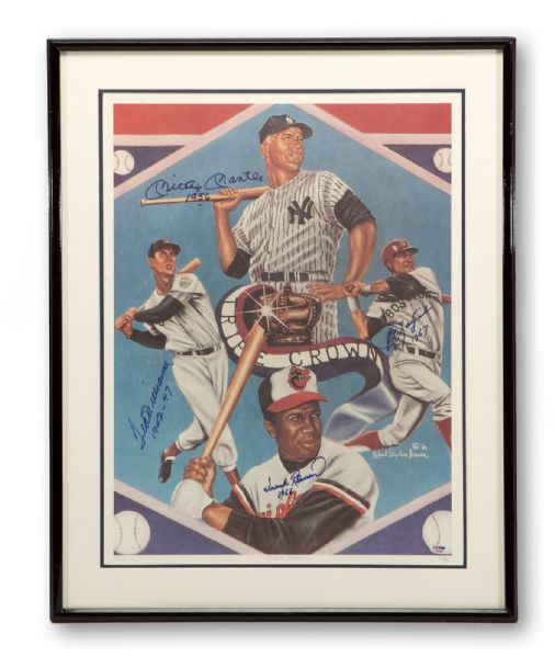 HIGH GRADE TRIPLE CROWN LIMITED EDITION (234/950) SIGNED PRINT BY ARTIST ROBERT SIMON AND MICKEY MANTLE, TED WILLIAMS, FRANK ROBINSON AND CARL YASTRZEMSKI (PSA/DNA 10)