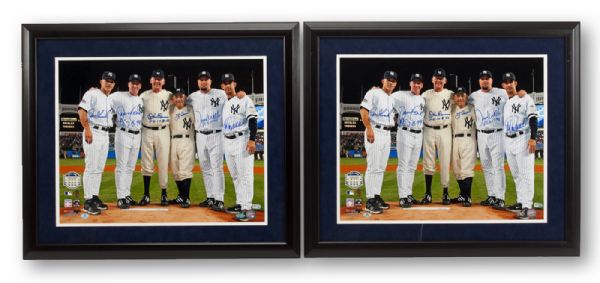 PAIR OF NEW YORK YANKEES FINAL GAME AT YANKEE STADIUM SIGNED 16 X 20 PHOTOS INCL. PERFECT GAME PITCHERS AND CATCHERS WITH JOE GIRARDI AND JORGE POSADA(STEINER COA)