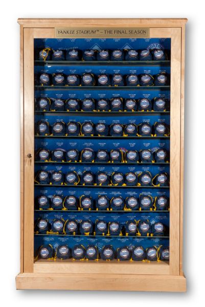 INCREDIBLE NEW YORK YANKEE DISPLAY CASE FEATURING A GAME USED OML BASEBALL FROM EVERY YANKEE HOME GAME IN THE 2008 SEASON (81 BASEBALLS) (STEINER COA)