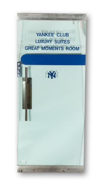 NEW YORK YANKEES GLASS DOOR THAT SERVED AS THE ENTRANCE TO THE "YANKEE CLUB LUXURY SUITES GREAT MOMENTS ROOM" (STEINER LOA AND MLB AUTHENTICATED))