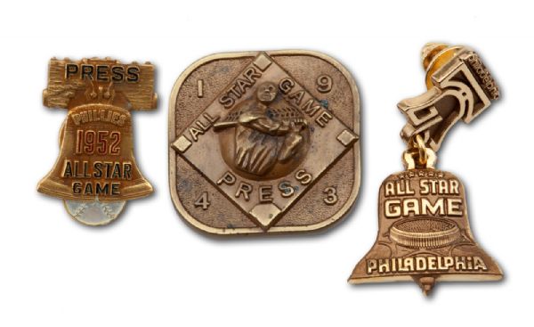  1943, 1952 AND 1976 MLB ALL-STAR GAME PRESS PINS (3) - GAMES PLAYED AT PHILADELPHIA