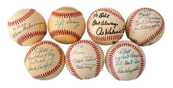 BILL RUSSELLS PERSONAL COLLECTION OF (7) SIGNED OML BASEBALLS FROM JOE DIMAGGIO, SANDY KOUFAX, DON DRYSDALE, WILLIE MAYS AND OTHERS (RUSSELL LOA)