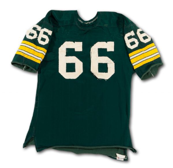  EARLY 1960S RAY NITSCHKE GREEN BAY PACKERS GAME WORN JERSEY WITH MULTIPLE TEAM REPAIRS (NITSCHKE FAMILY LOA)
