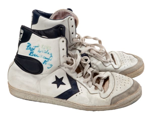 BERNARD KING GAME WORN AND SIGNED CONVERSE ALL-STAR BRAND SHOES (FICKE LOA)