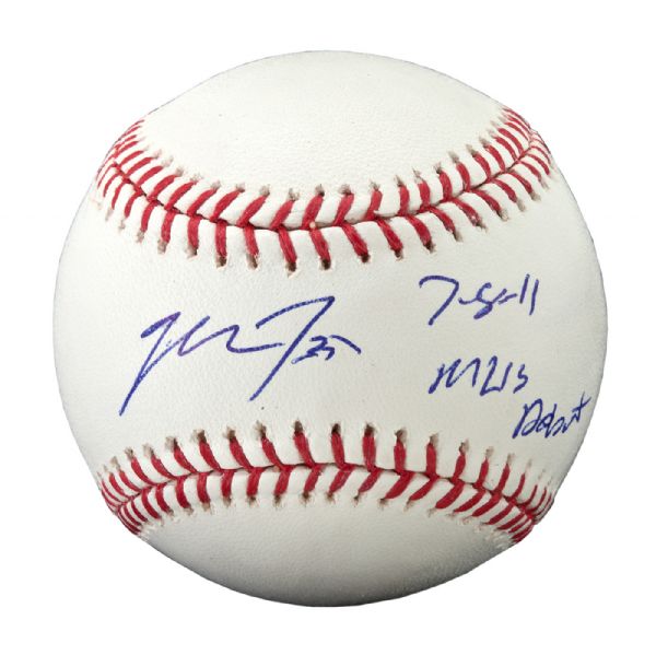 MIKE TROUT SINGLE SIGNED BASEBALL NOTATION "7-8-11 MLB DEBUT"