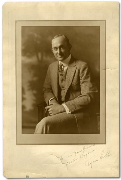 C. 1922 TY COBB LARGE FORMAT STUDIO CABINET PHOTOGRAPH WITH SECRETARIAL INSCRIPTION