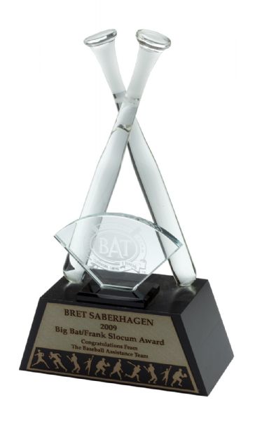 BRET SABERHAGENS SIGNED 2009 FRANK SLOCUM B.A.T. AWARD (SABERHAGEN LOA)