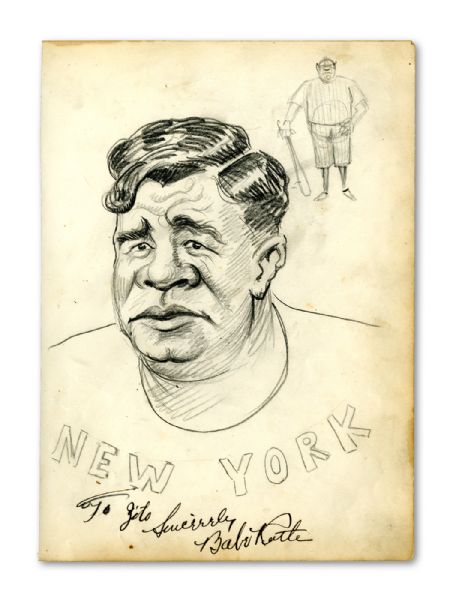 BABE RUTH SIGNED AND UNSIGNED ORIGINAL CARICATURE DRAWINGS BY ZITO