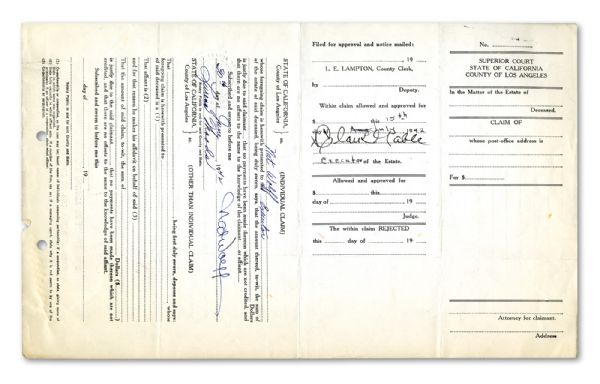 CLARK GABLE SIGNED CAROLE LOMBARD ESTATE DOCUMENT RELATING TO FUTURE PROCEEDS FROM HER MOVIES