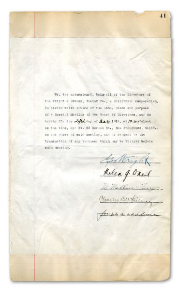 GEORGE WRIGHT MARCH 24, 1919 SIGNED WRIGHT & DITSON SIGNED DOCUMENT