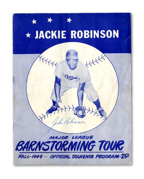 1949 JACKIE ROBINSON ALL-STARS BARNSTORMING TOUR PROGRAM AUTOGRAPHED BY ROBINSON, CAMPANELLA, NEWCOMBE AND DOBY