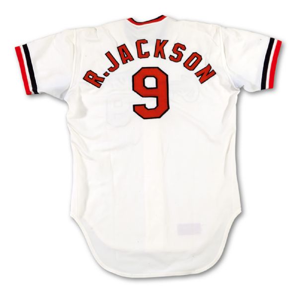 1976 REGGIE JACKSON BALTIMORE ORIOLES GAME WORN SIGNED HOME JERSEY (MEARS A10)