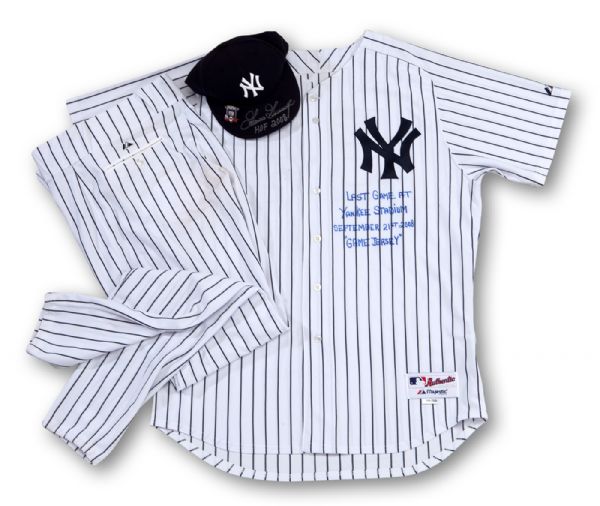 GOOSE GOSSAGES 2008 NEW YORK YANKEES LAST GAME AT OLD YANKEE STADIUM EVENT-WORN & SIGNED HOME UNIFORM AND CAP (GOSSAGE LOA)