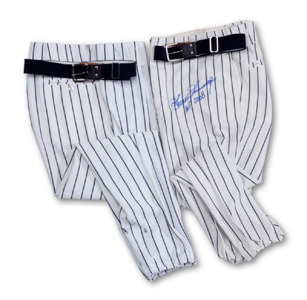 GOOSE GOSSAGES 1982 NEW YORK YANKEES GAME WORN & SIGNED HOME PANTS & BELT AND TOMMY JOHNS 1987 NEW YORK YANKEES GAME WORN HOME PANTS & BELT (GOSSAGE LOA)