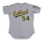 GOOSE GOSSAGES 1992 OAKLAND AS GAME WORN & SIGNED ROAD JERSEY (GOSSAGE LOA)