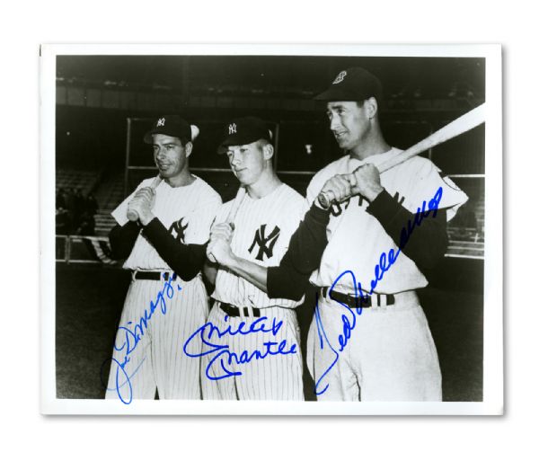 MICKEY MANTLE, JOE DIMAGGIO, AND TED WILLIAMS SIGNED 8 X 10 PHOTO