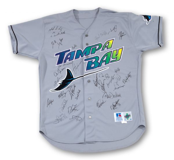 2000 TAMPA BAY DEVIL RAYS ROAD JERSEY SIGNED BY 32 MEMBERS OF 2000 AL ALL-STAR TEAM (INCL. JETER & TORRE)
