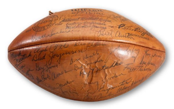 1963 GREEN BAY PACKERS TRAINING CAMP SIGNED FOOTBALL WITH ALMOST 60 SIGNATURES INC 37 MEMBERS OF THE 1962 NFL CHAMPIONS