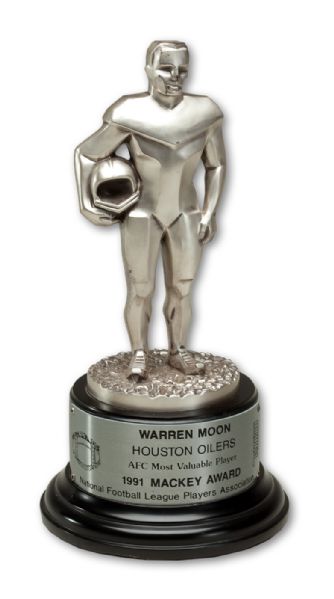 WARREN MOONS 1991 SIGNED AFC MVP MACKEY AWARD TROPHY PRESENTED BY NFL PLAYERS ASSOCIATION (MOON LOA)