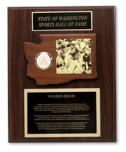 WARREN MOONS 2012 SIGNED STATE OF WASHINGTON SPORTS HALL OF FAME PLAQUE (MOON LOA)