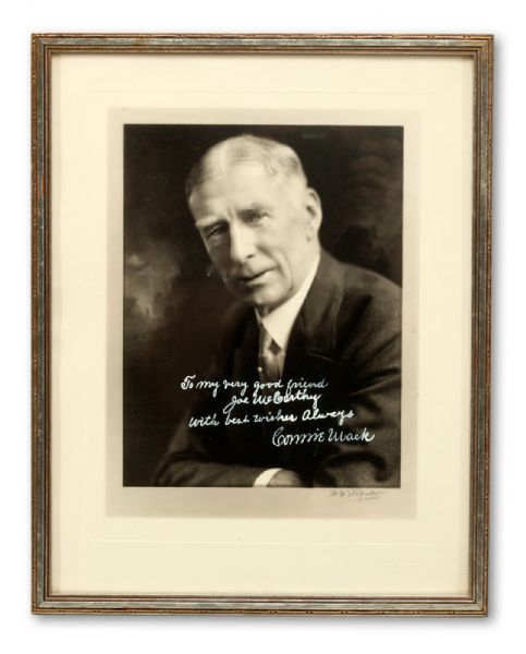 CONNIE MACK STUDIO PORTRAIT PHOTOGRAPH INSCRIBED TO FELLOW HALL OF FAME MANAGER JOE MCCARTHY
