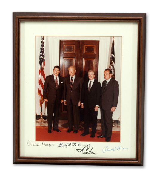 FOUR U.S. PRESIDENTS (CARTER, FORD, NIXON AND REAGAN) AUTOGRAPHED PHOTO DISPLAY FROM PERSONAL COLLECTION OF BOB GIBSON (GIBSON LOA)