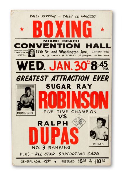 JANUARY 30, 1963 SUGAR RAY ROBINSON VS RALPH DUPAS ON SITE FIGHT POSTER 