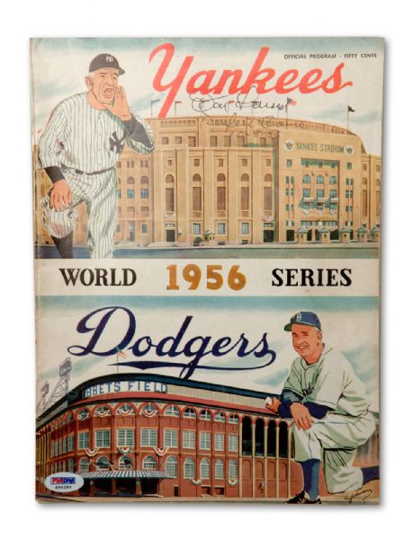 1956 WORLD SERIES GAME 5 PROGRAM SCORED FOR DON LARSENS PERFECT GAME SIGNED BY DON LARSEN "PERFECT GAME 10-8-56" ON THE COVER