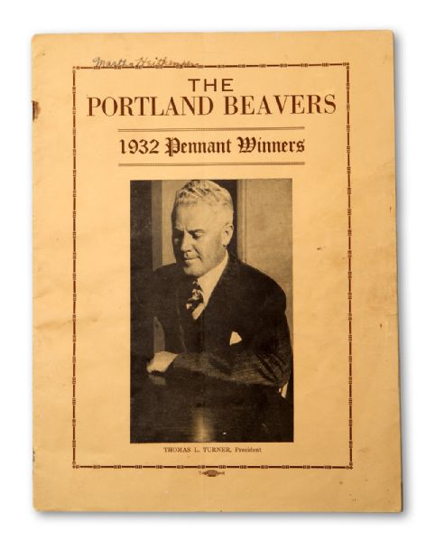 1932 PACIFIC COAST LEAGUE CHAMPION PORTLAND BEAVERS PROGRAM SIGNED BY ALL 24 MEMBERS OF THE TEAM NEXT TO THEIR INDIVIDUAL PICTURES