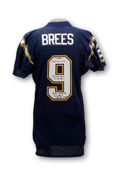 DREW BREES 11/4/2001 SAN DIEGO CHARGERS FIRST NFL GAME WORN AND INSCRIBED JERSEY (MEARS A10)