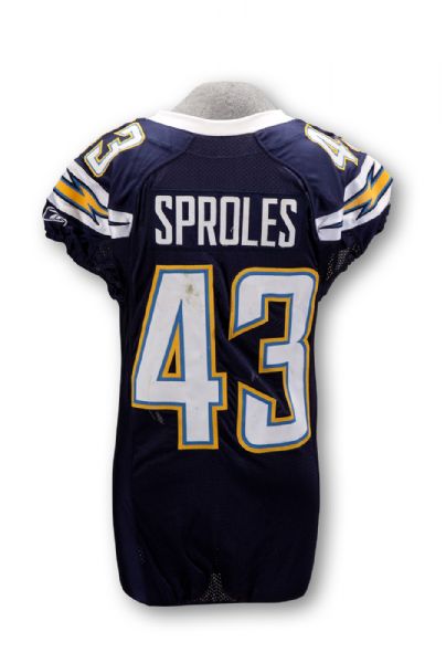 DARREN SPROLES 10/3/2010 SAN DIEGO CHARGERS GAME WORN JERSEY (CHARGERS COA)