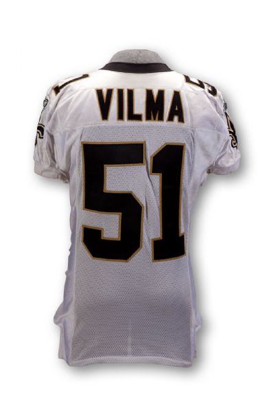 JONATHAN VILMA 10/3/2010 NEW ORLEANS SAINTS WHITE (BREAST CANCER AWARENESS) GAME WORN JERSEY (NFL & PSA/DNA COA)