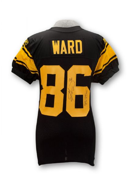 HINES WARD 11/14/2010 PITTSBURGH STEELERS BLACK THROWBACK GAME WORN AND AUTOGRAPHED JERSEY 